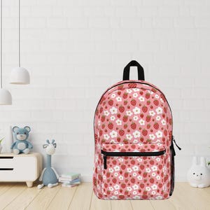 Strawberry Backpack, Strawberry Diaper bag, Cute Retro Strawberry Print, Coquette Aesthetic, Girl&#39;s backpack, New mom gift
