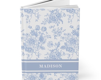 Personalized Journal, Blue Chinoiserie Hardcover Journal, Matte Notebook, Gift for Writers and Students, Office Supplies, gift for her