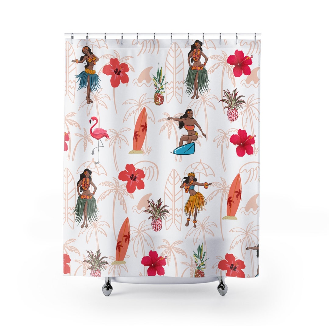 Hawaiian Style Tropical Paradise Aloha Shower Curtain, Beach Vibe