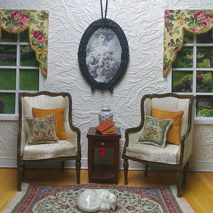 Olde Rose Dollhouse Miniature Curtains - Valance w/ Gold picot trim