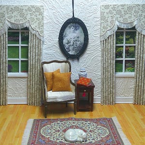 Floral Design with Fringe Dollhouse Curtains