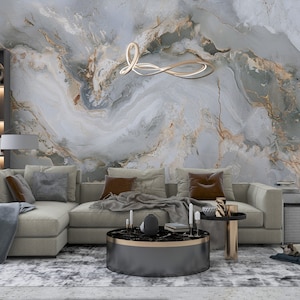 White Grey Marble Wallpaper, Gold Stone Mural, Abstract Art Wall, Peel and Stick Modern Wallpaper, Alcohol Ink Art Wall, Marble Wall Mural