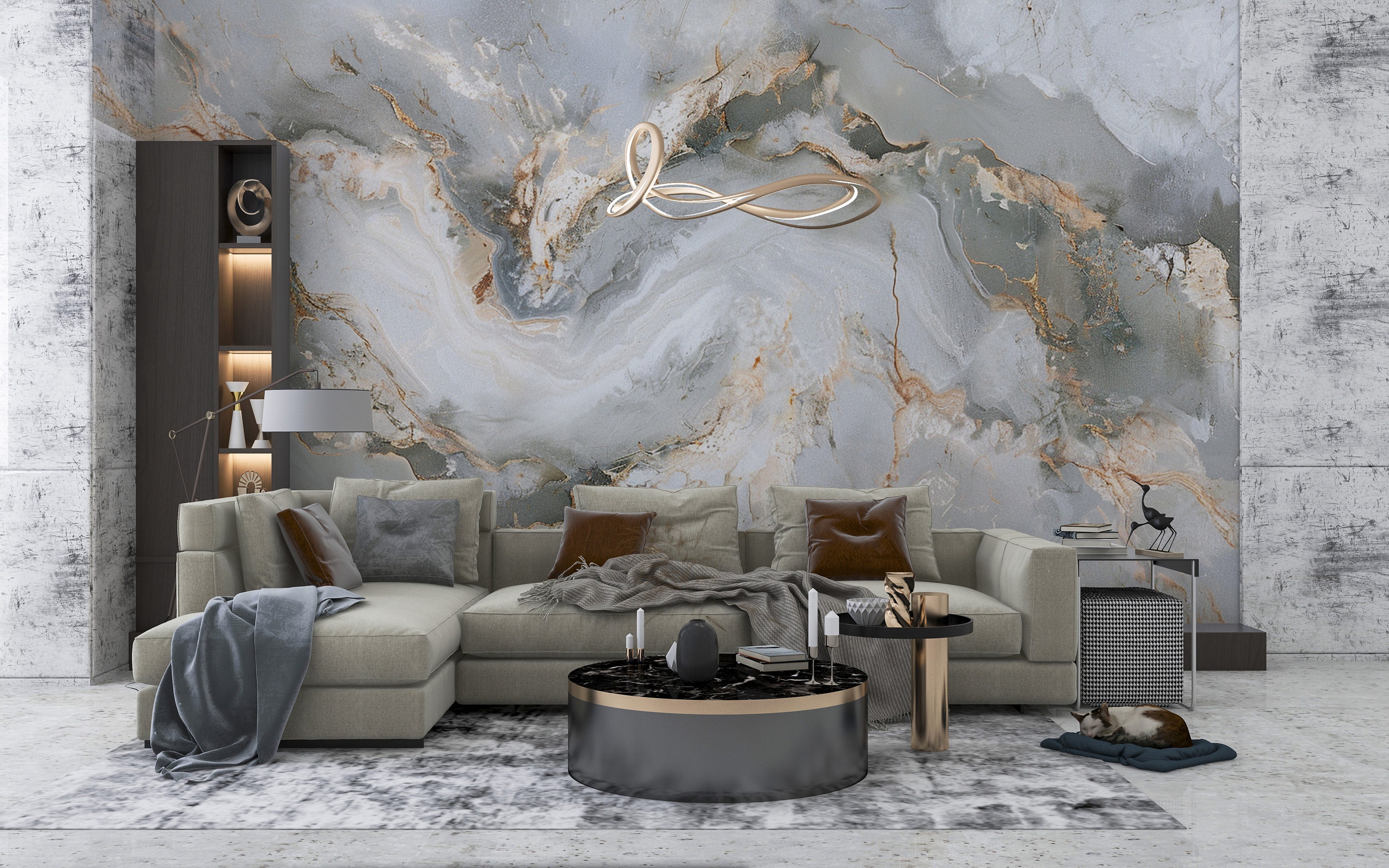 White Grey Marble Wallpaper, Gold Stone Mural, Abstract Art Wall, Peel and Stick Modern Wallpaper, Alcohol Ink Art Wall, Marble Wall Mural