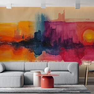 Abstract Watercolor Painting Wallpaper | Colorful Watercolor Wallpaper | Peel & Stick Mural | Renter Friendly Wall Art