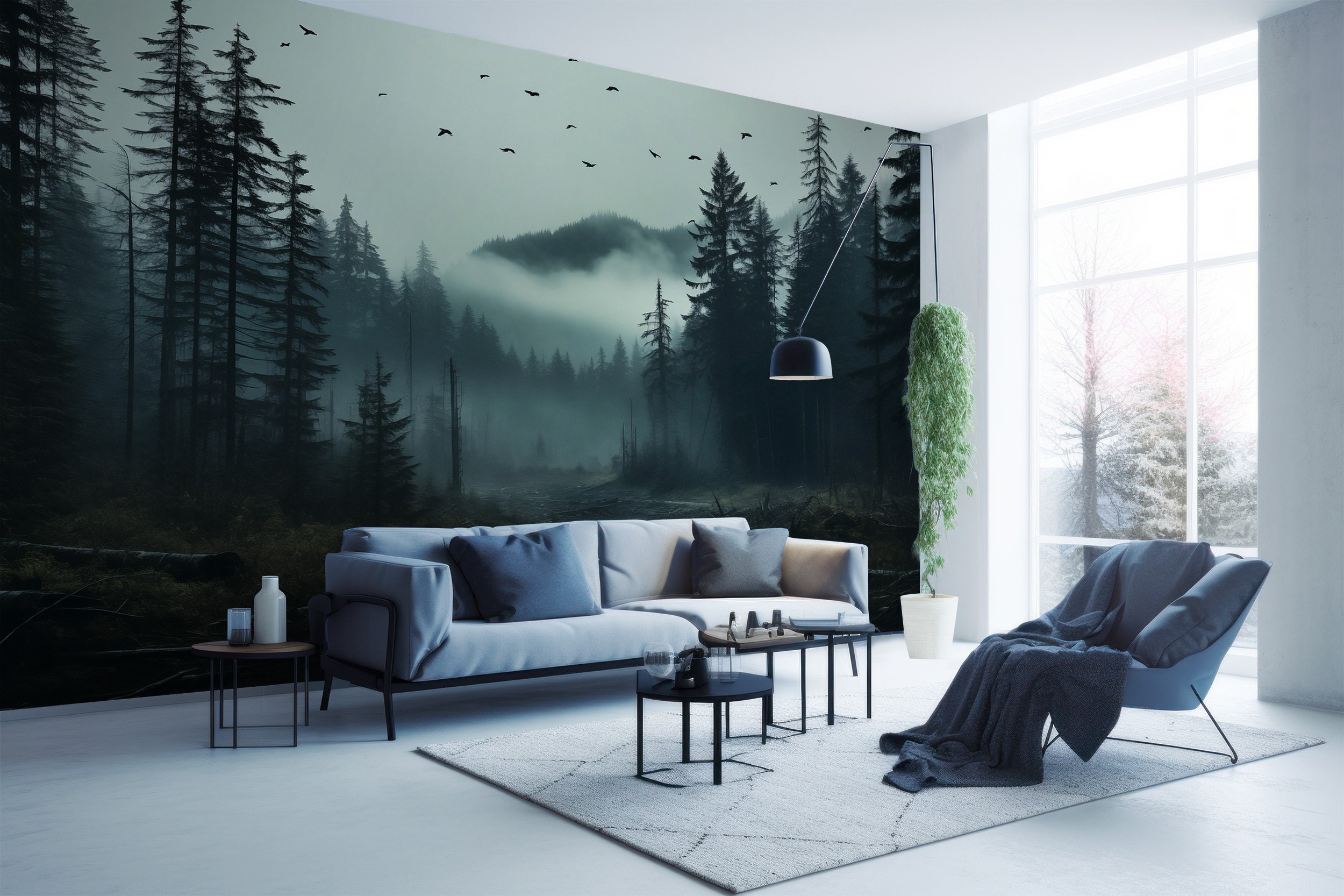 Misty Forest Mural | Landscape Wall Mural | Nature Wallpaper | Peel ...