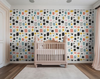 Abstract Shapes Wallpaper | Colourful Geometric Wall Art | Peel and Stick Removable Wallpaper for Kids' Room Decor | Playful Design