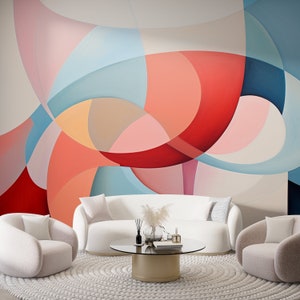 Papier peint d'art moderne abstrait, motif géométrique coloré, formes contemporaines autocollantes, décoration murale, décalcomanie adaptée aux locataires