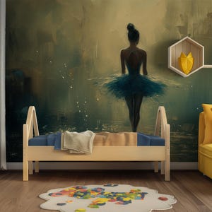 Ballerina Kinderzimmer Tapete, dunkelblaues Ballett-Tänzer-Wandbild, Baby-Pee & Stick, entfernbarer Aufkleber, Renter-freundliches Dekor, kundenspezifische Größe