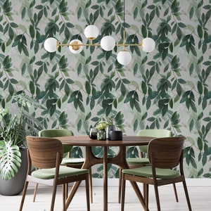 Feuilles vertes Papier peint | Papier peint amovible | Décoration murale aquarelle | Sans PVC et adapté aux locataires | Décoration personnalisée
