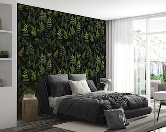 Fern Wallpaper | Dark Botanical Wall Decor | Peel and Stick Wallpaper | Easy Removable | Renter Friendly | PVC-Free