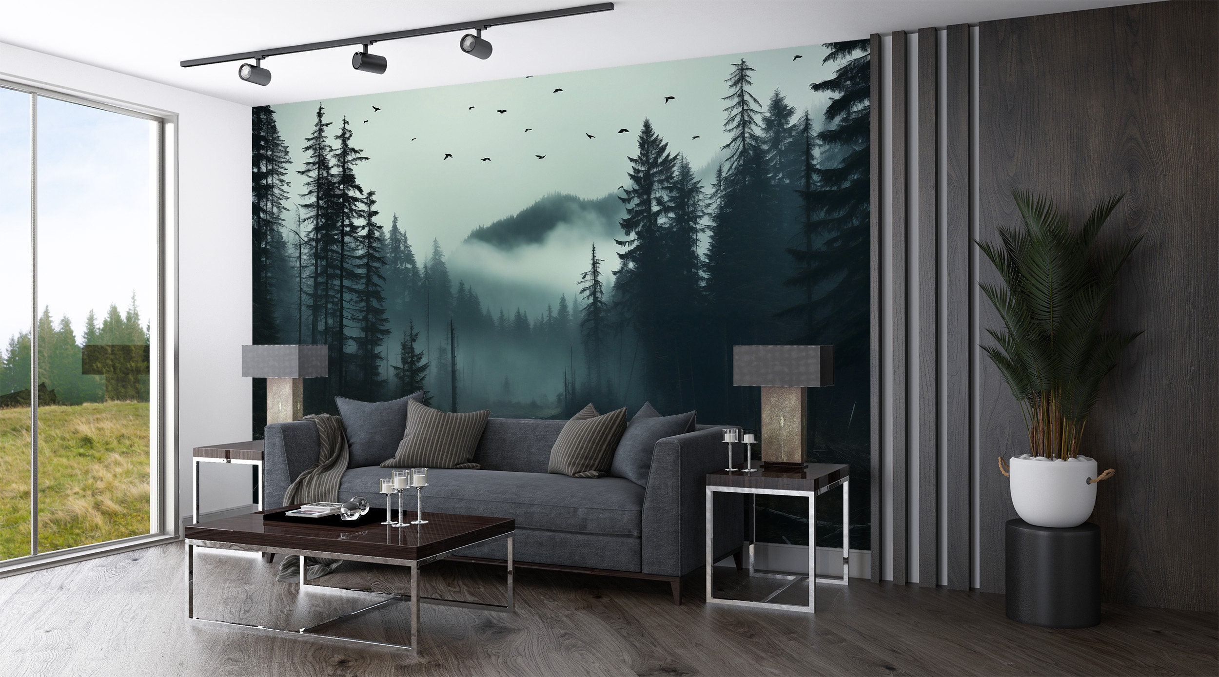 Misty Forest Mural Landscape Wall Mural Nature Wallpaper Peel & Stick ...