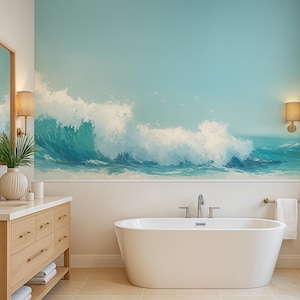 Turquoise Ocean Waves Mural: Coastal Peel and Stick Wallpaper