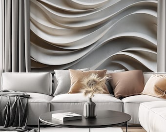 Papier Peint Vagues De Béton | murale moderne pour bureau | Papier peint autocollant texturé sculpté | Décoration industrielle | Taille personnalisée