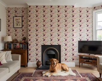 Floral Wallpaper - Vintage Botanical Pattern | Peel and Stick Removable Wallpaper Bedroom Accent Wall | Cottage Core