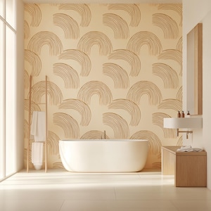 Boho Geometric Wallpaper | Abstract Wall Paper Peel and Stick | Circular Lines Art | Living Room Bedroom Modern Wall Decor