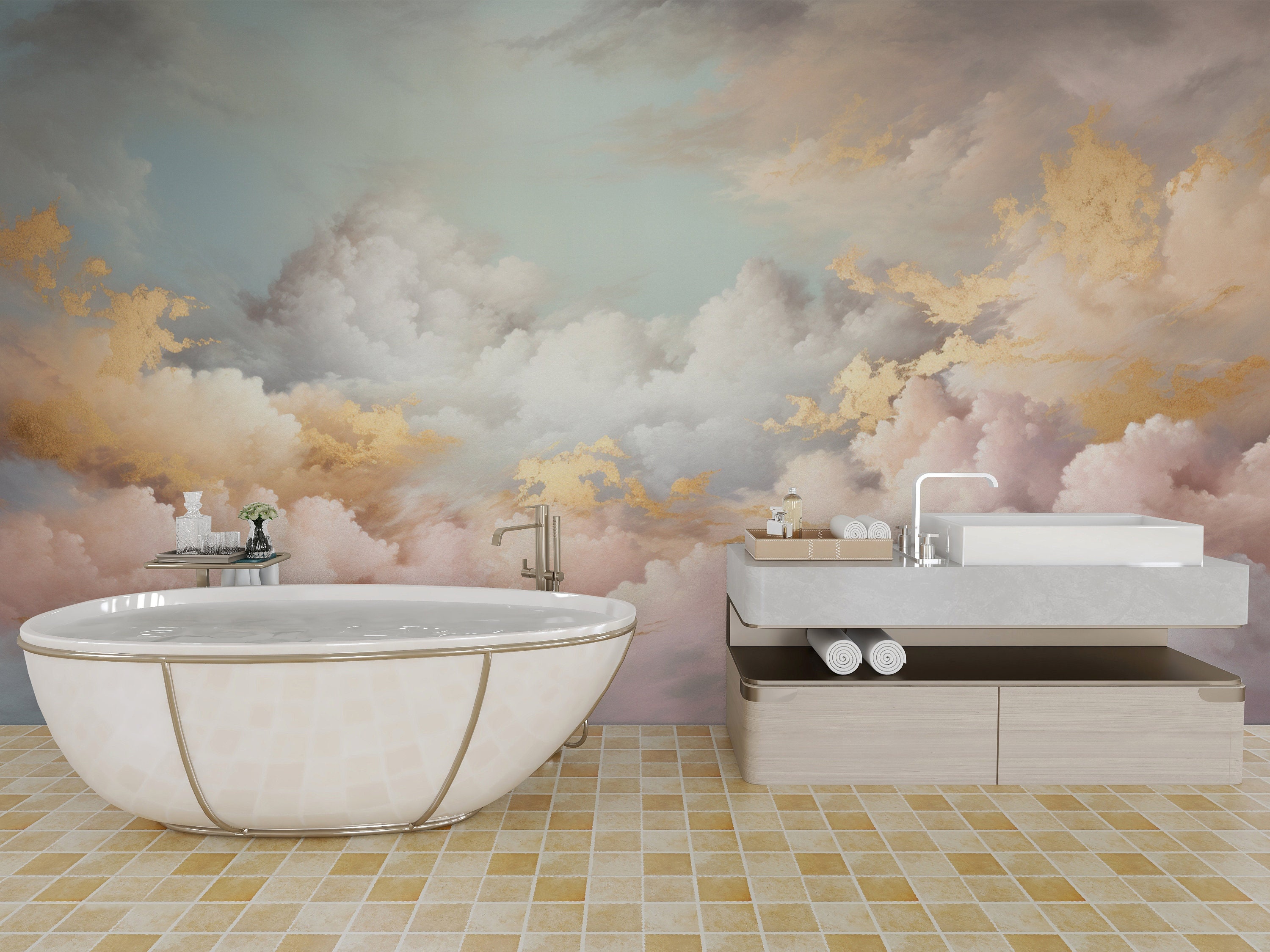 Cloud Sky Wallpaper, Pastel Nursery Decal, Nature Peel & Stick Mural ...