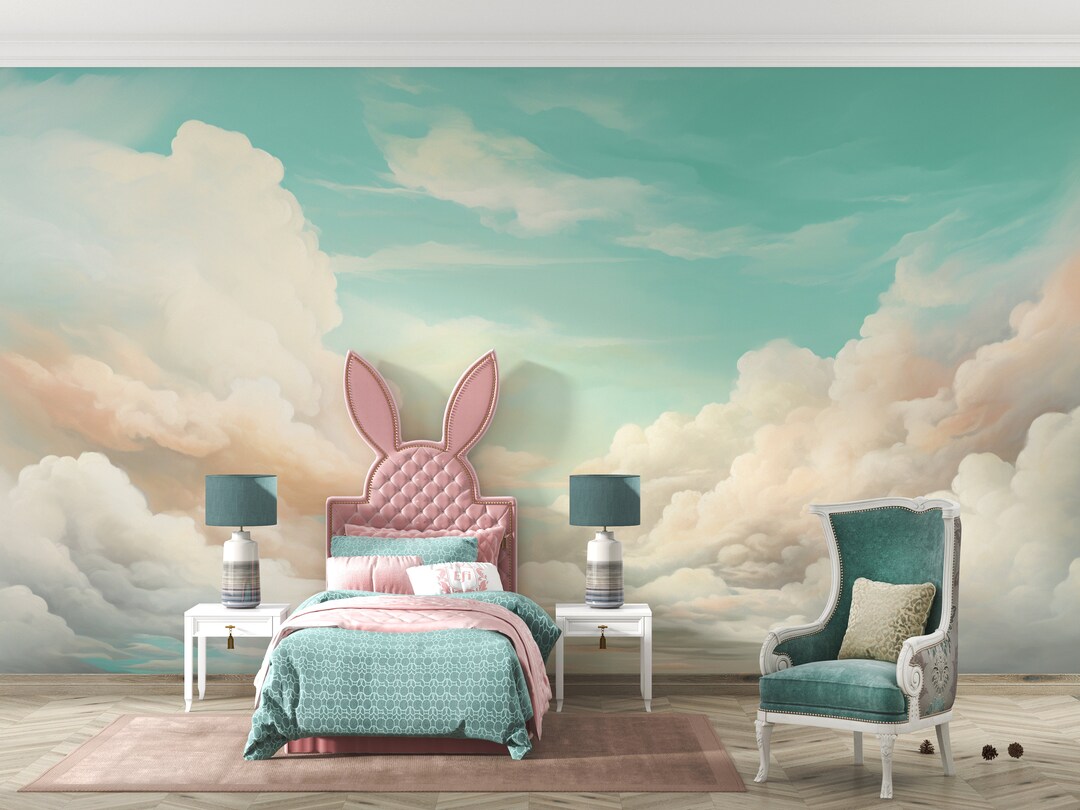 Pastel Sky Cloud Wallpaper Nursery Blue Nature Peel & Stick Etsy