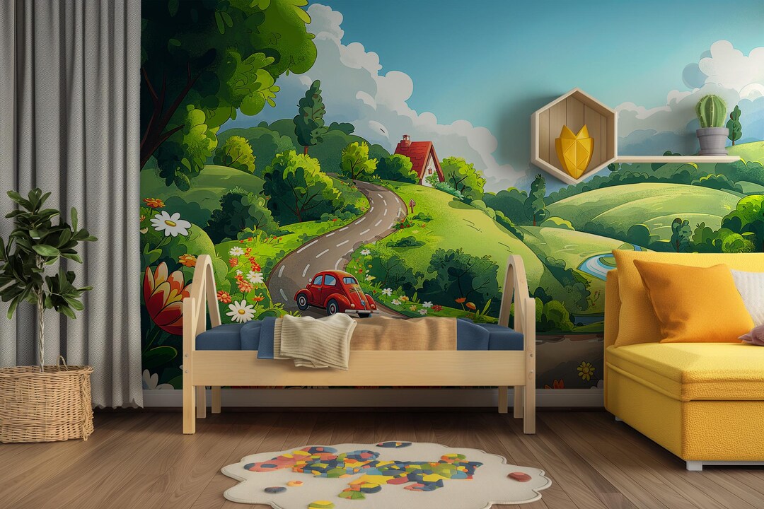 Pastoral Adventure Wall Mural | Children’s Room Scenic Wallpaper | Peel ...