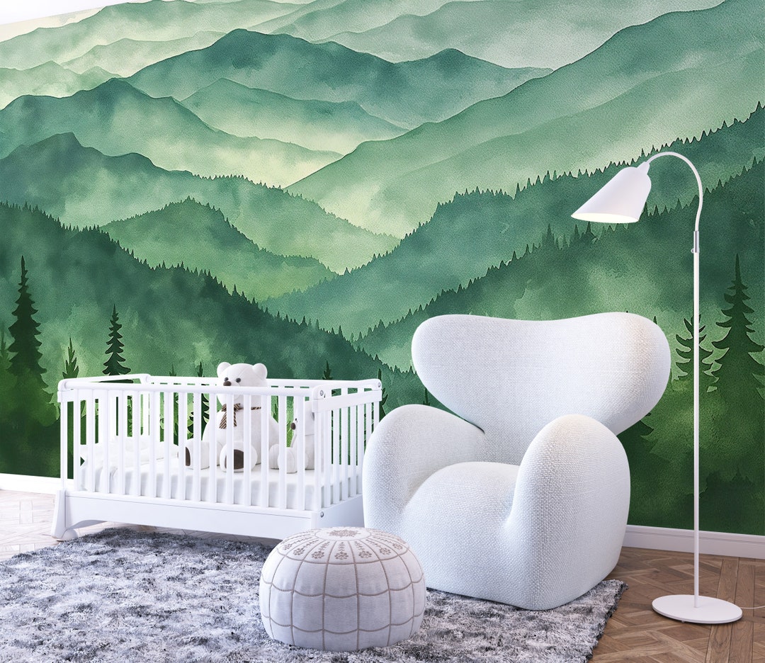 Buy Nursery Forest Wallpaper Trees and Mountains Peel and Stick Wall