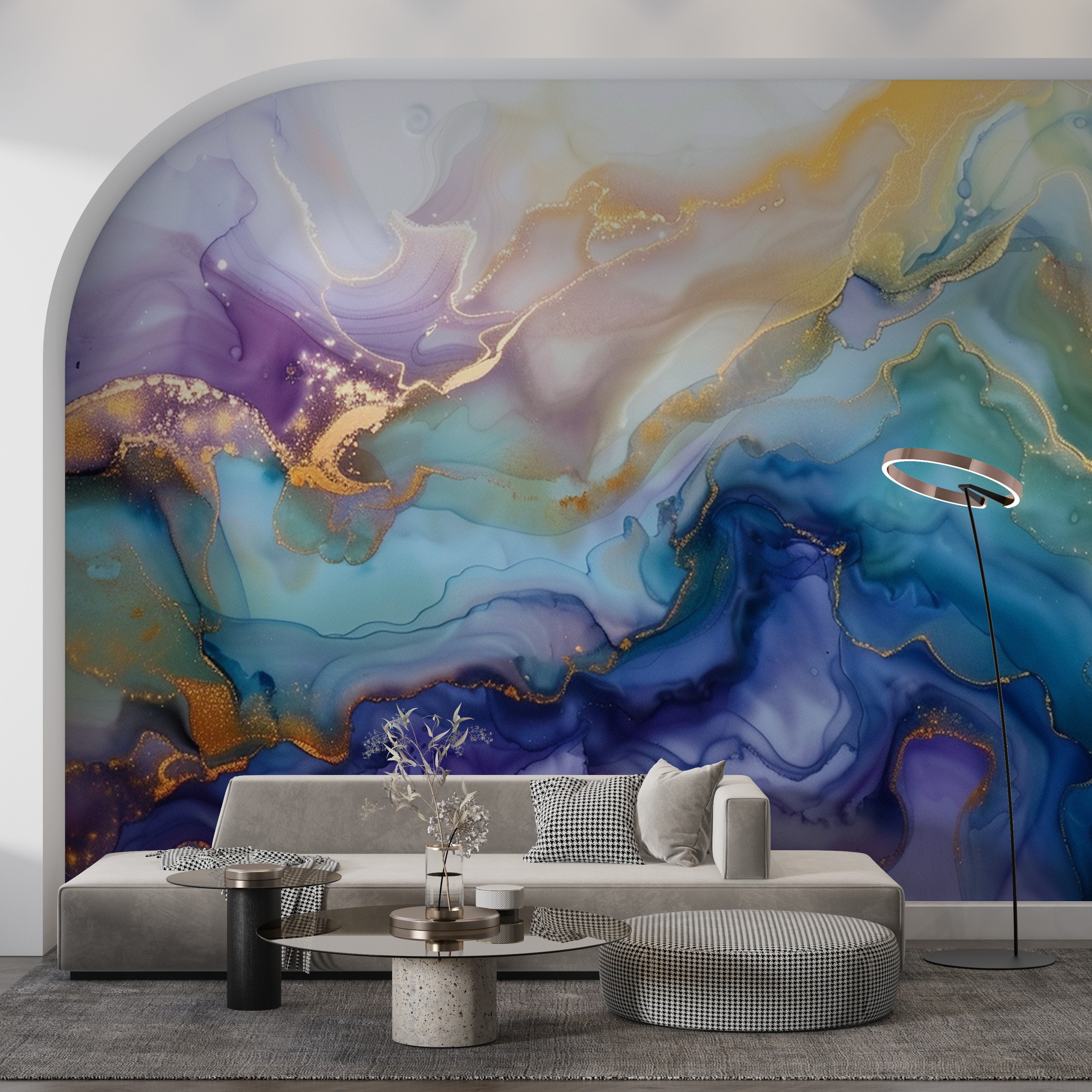 Gold Purple Marble Art Wallpaper | Abstract Teal Modern Mural | Marble ...