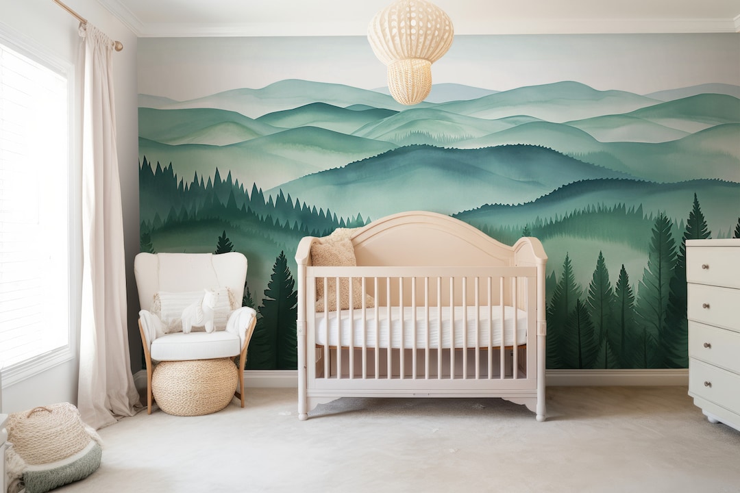 Kids Forest Wallpaper | Mountain and Trees Peel and Stick Wall Mural ...