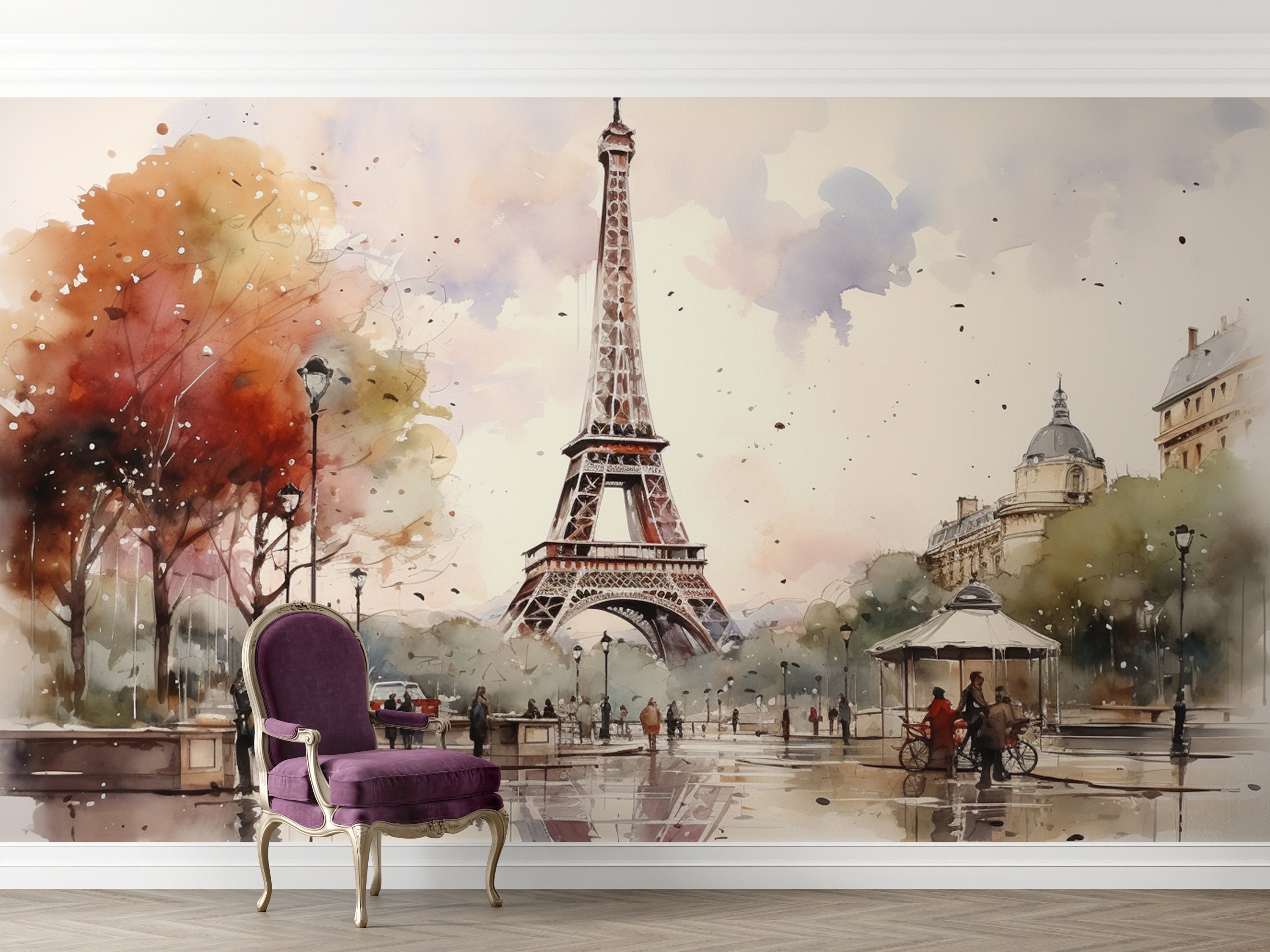 Eiffelturm Wandbild, Paris Stadt Tapete, Aquarell Skizze Schälen \u0026  Aufkleben, Frankreich Kunstwand, Herbst Wandbild, Abnehmbare Tapete, Paris  Aufkleber - Etsy Österreich, image size:3000x2250