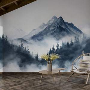 Carta da parati di montagna / murale di paesaggio / murale di montagna staccabile e attaccabile / carta da parati naturale / decorazione murale rimovibile / ecologica