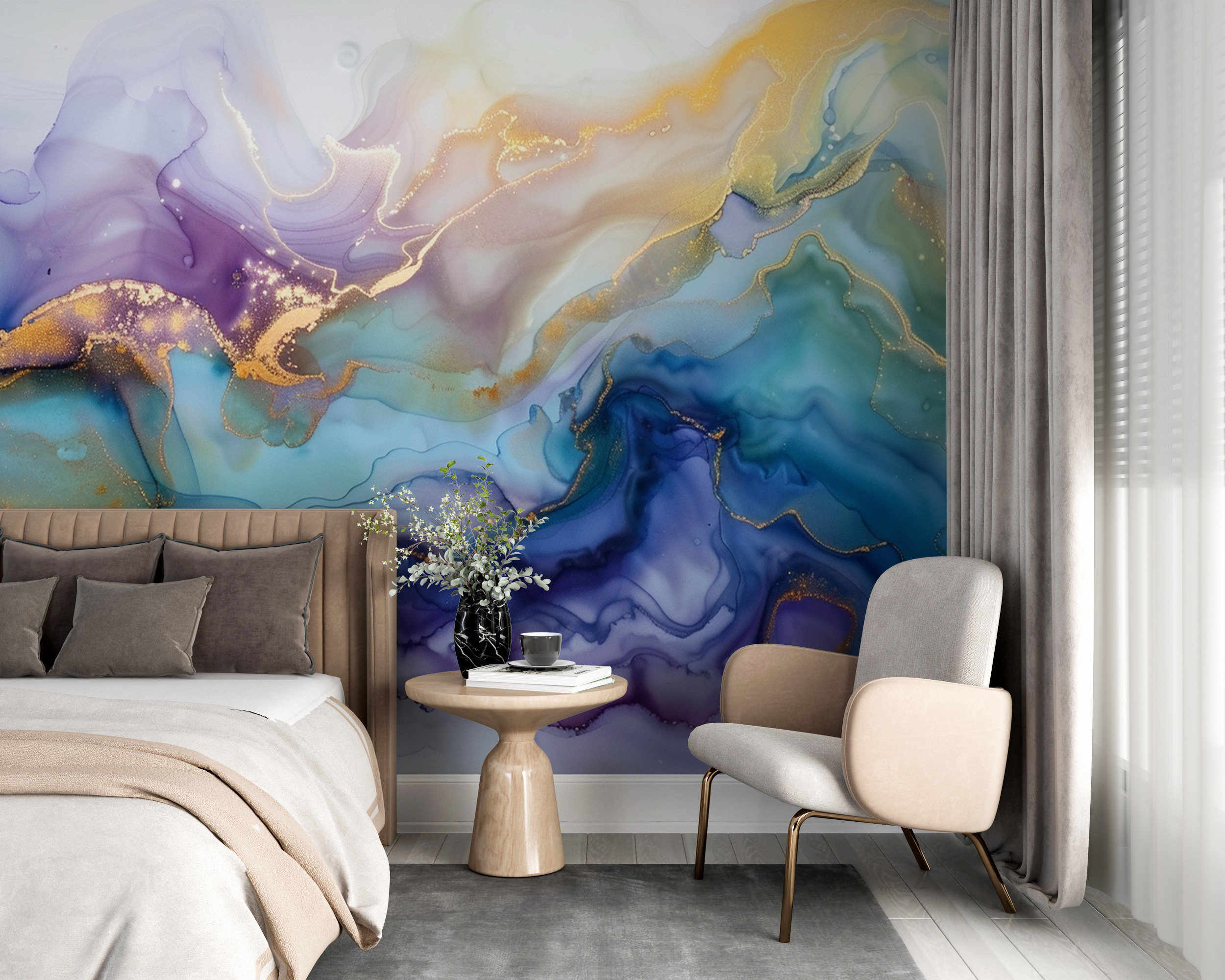 Gold Purple Marble Art Wallpaper | Abstract Teal Modern Mural | Marble ...