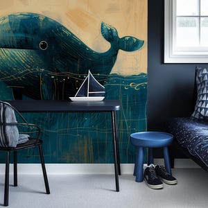 Whale Wall Mural | Underwater Wallpaper | Self-Adhesive Ocean Decor | Peel and Stick Nursery Wall Art | Sea Life Mural