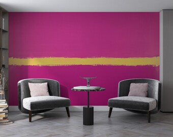 Rosa Aquarell Bild zum Schälen und Aufkleben | Abstrakte Malerei Pinselstrich Wandbild | Lounge Abnehmbarer Wandaufkleber | Moderne Tapete