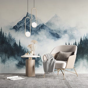 Misty Forest Mural | Landscape Wall Mural | Self Adhesive Forest Wallpaper | Nature Wallpaper | Temporary Wall Decor
