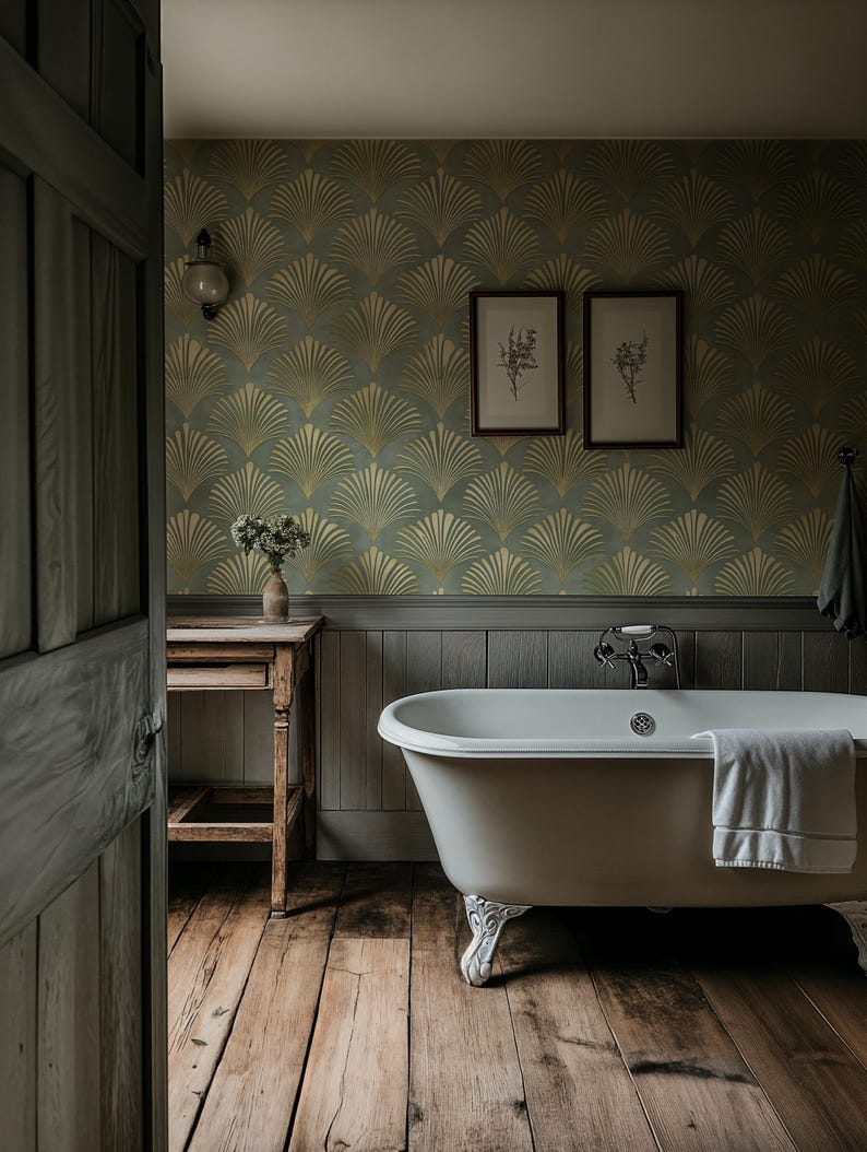 Gold Art Deco Peel and Stick Wallpaper | Removable Geometric Wall Decor ...