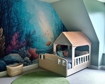 Watercolour Underwater Wallpaper | Peel and Stick Nursery Wall Decor | Ocean Theme Kids Room Mural | Coral Reef Wall Art | PVC Free