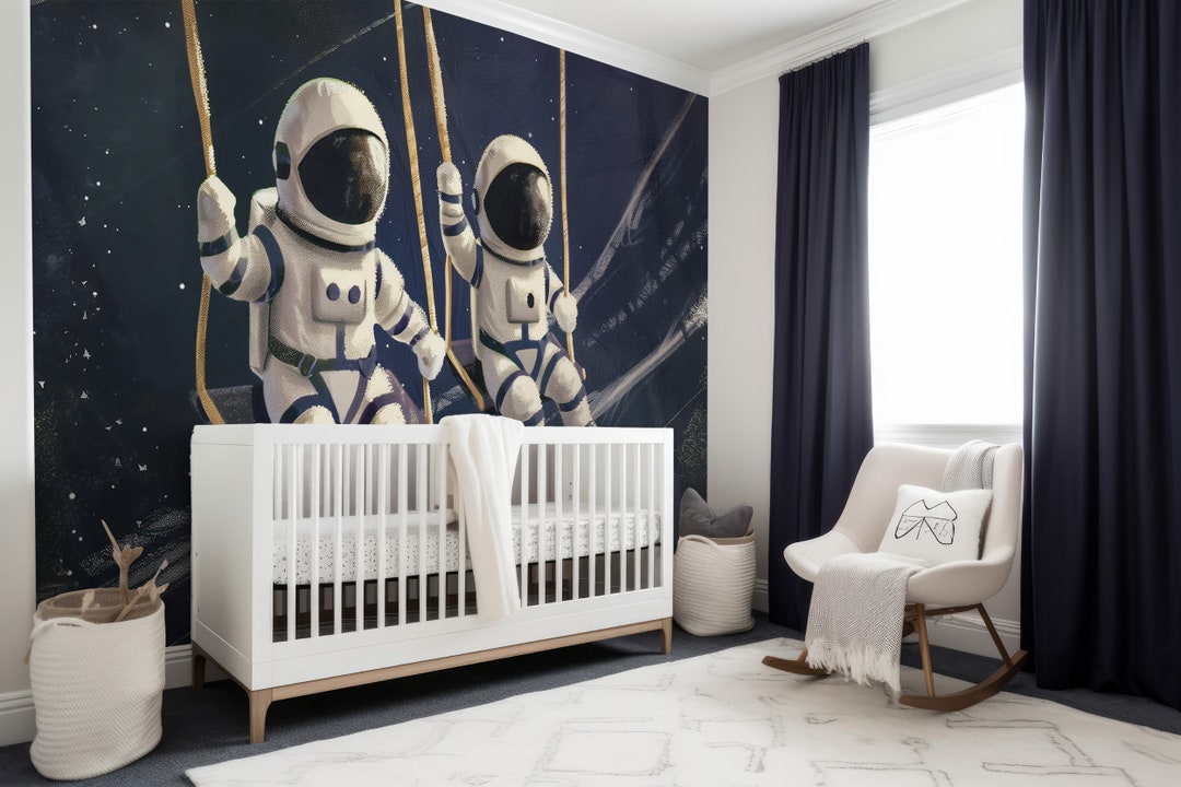 Space Mural | Astronaut Wall Decal | Kids Wallpaper | Nursery Peel and ...