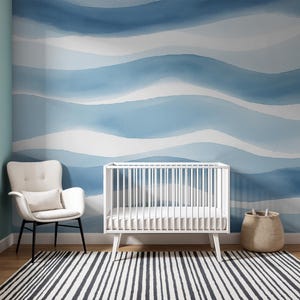 Watercolor Ocean Waves Mural: Coastal Peel and Stick Wallpaper