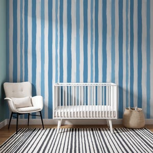 Carta da parati a righe blu / Carta da parati acquerello azzurro / Carta da parati moderna staccabile e adesiva / Decorazione murale per camerette e bambini / Carta da parati rimovibile