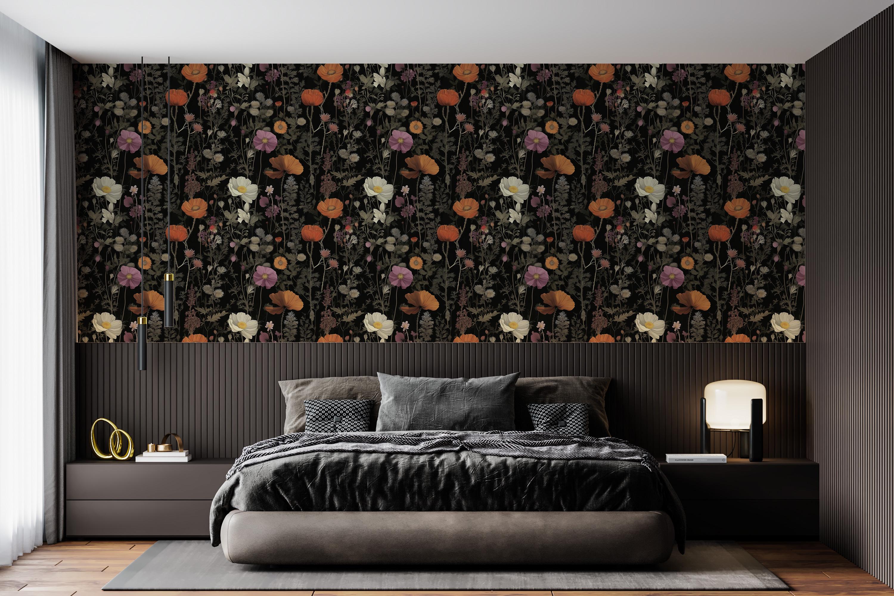 Dark Floral Wallpaper - Peel and Stick | Moody Botanical Wallpaper ...