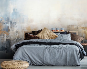 Acuarela abstracta Peel and Stick Mural Wallpaper, decoración autoadhesiva, sala de estar azul y beige, calcomanía de pared extraíble