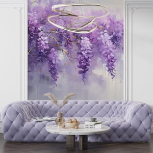 Wisteria Kitchen Wallpaper, Lilac Flower Tree Mural, Purple Vine Botanical Peel & Stick Decor, Removable Wallpaper, Realistic Flowers