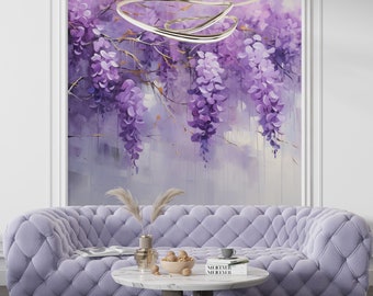 Wisteria Kitchen Wallpaper, Lilac Flower Tree Mural, Purple Vine Botanical Peel & Stick Decor, Removable Wallpaper, Realistic Flowers