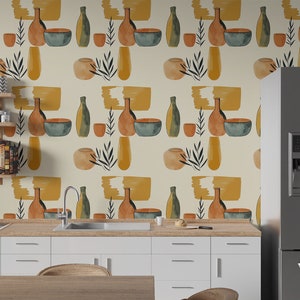Carta da parati geometrica moderna / Forme contemporanee beige / Decorazione da parete rimovibile con stacca e incolla / Adatto agli affittuari
