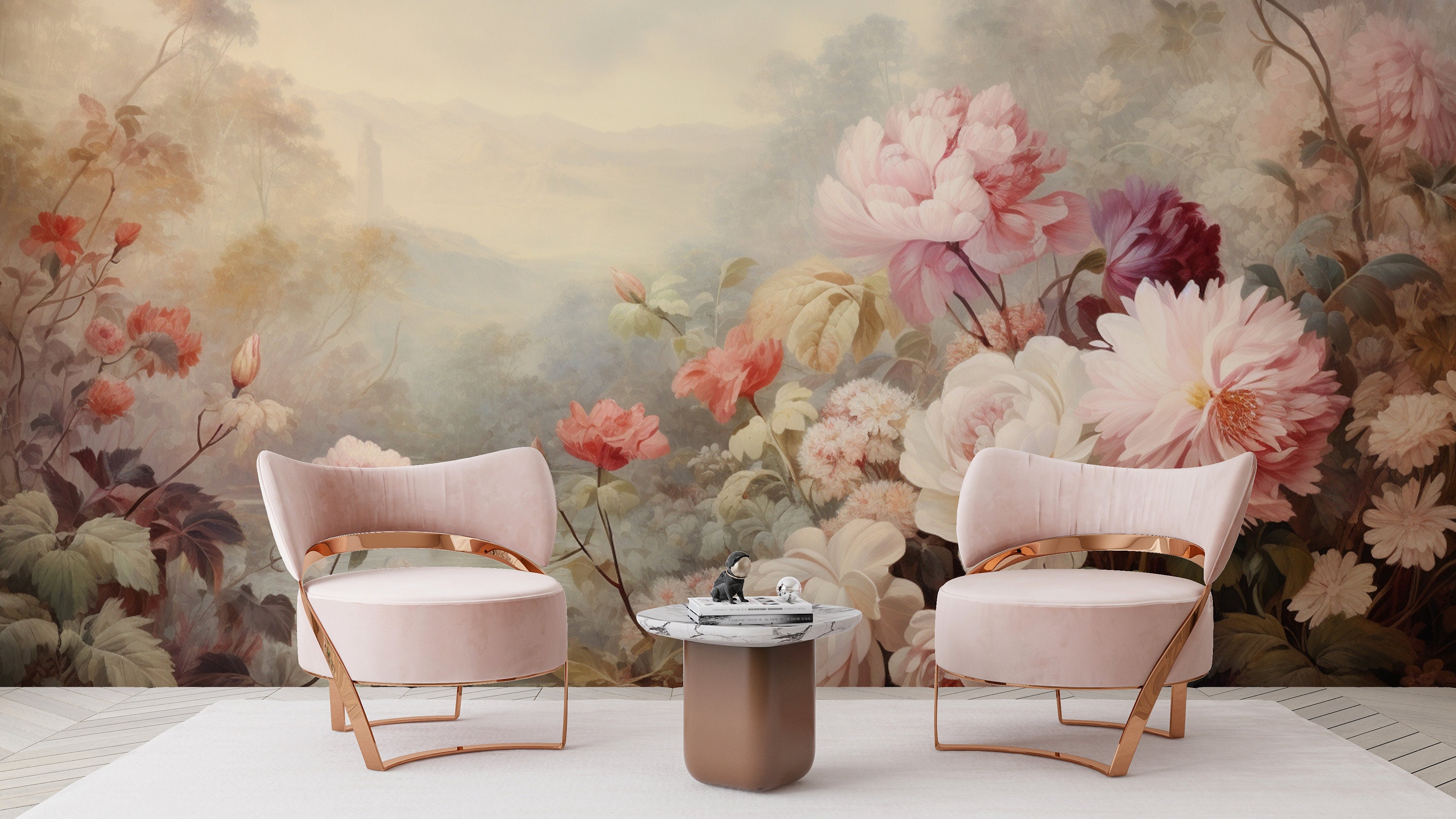 Rose Floral Wallpaper, Peony Flower Mural, Pastel Peel & Stick, Pink ...