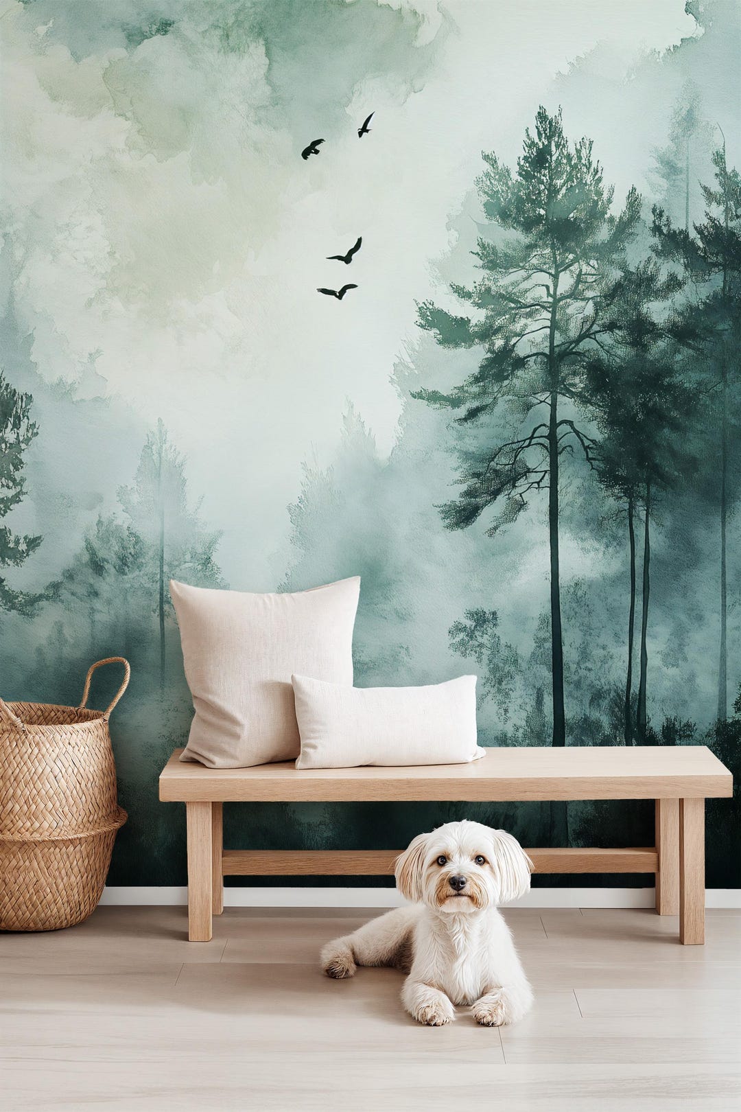 Forest Moody Mural | Peel and Stick | Self Adhesive Wallpaper | Foggy ...