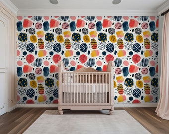 Colourful Abstract Pattern Wallpaper | Playful Geometric Wall Art | Peel and Stick Removable Wallpaper for Kids' Playroom Decor