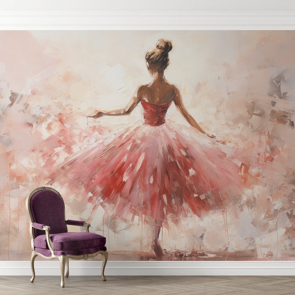 Papier peint pour chambre de chambre de ballet, décoration murale ballerine rose pastel, autocollant amovible, autocollant amovible, décoration adaptée aux locataires, dimension personnalisée