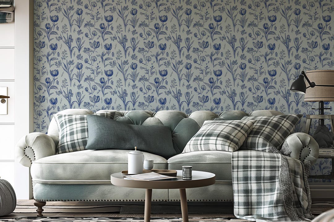 Blue and White Floral Wallpaper | Elegant Flower Pattern | Peel & Stick ...
