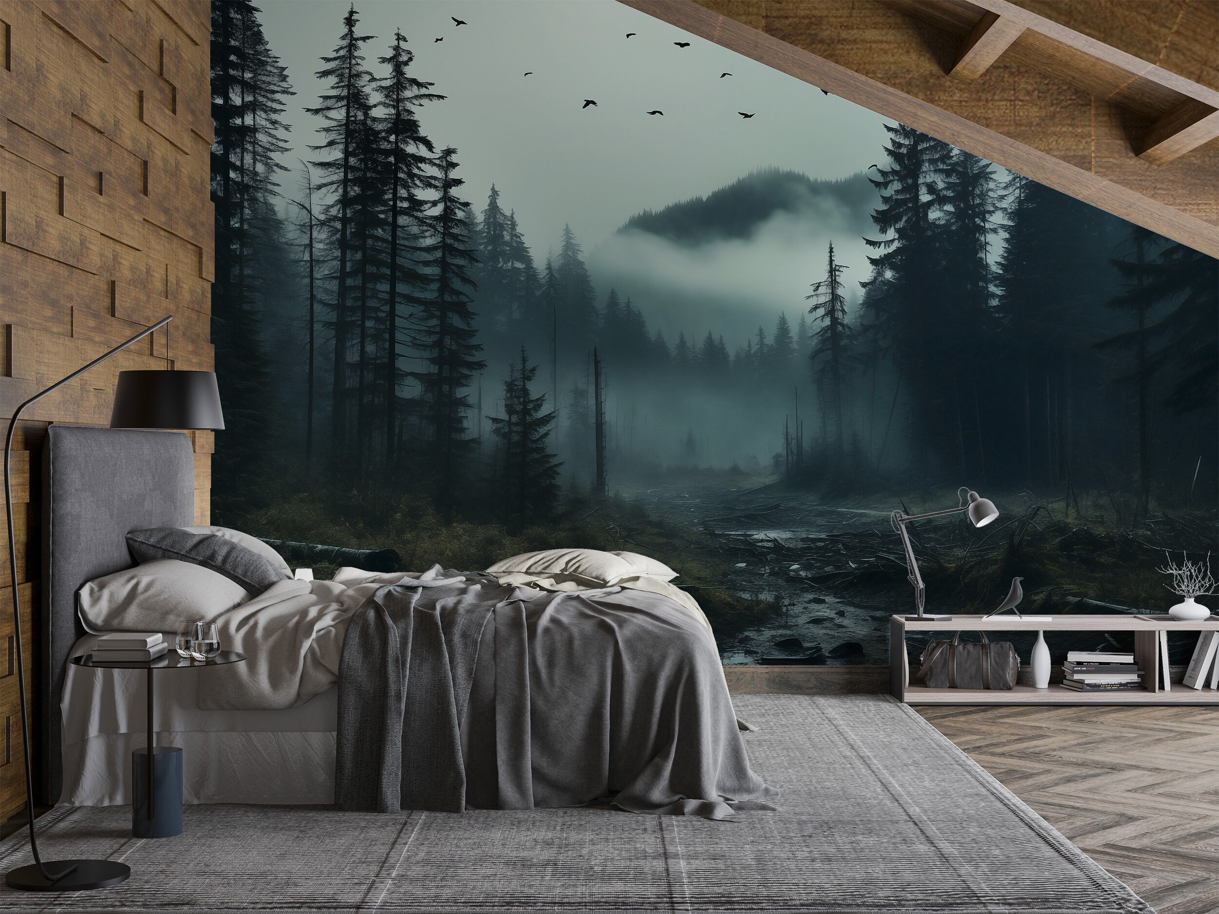 Misty Forest Mural | Landscape Wall Mural | Nature Wallpaper | Peel ...