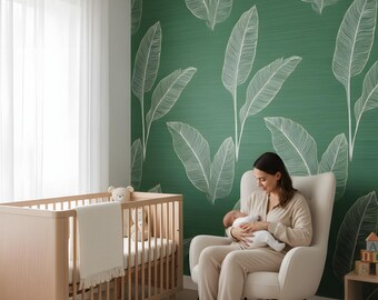 Papier peint Green Leaf - Papier peint autocollant sans couture | Décoration murale tropicale | Adapté aux locataires