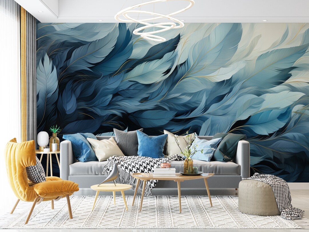 3D Blue Feather WG040 Wall Murals