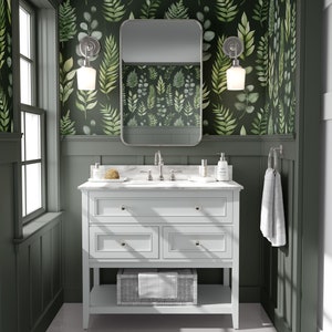 Englische Botanische Tapete | Dunkelgrüner Farn-Wand-Dekor | Schälen und Stick Wallpaper für Schlafzimmer Dekor | Umweltfreundlich